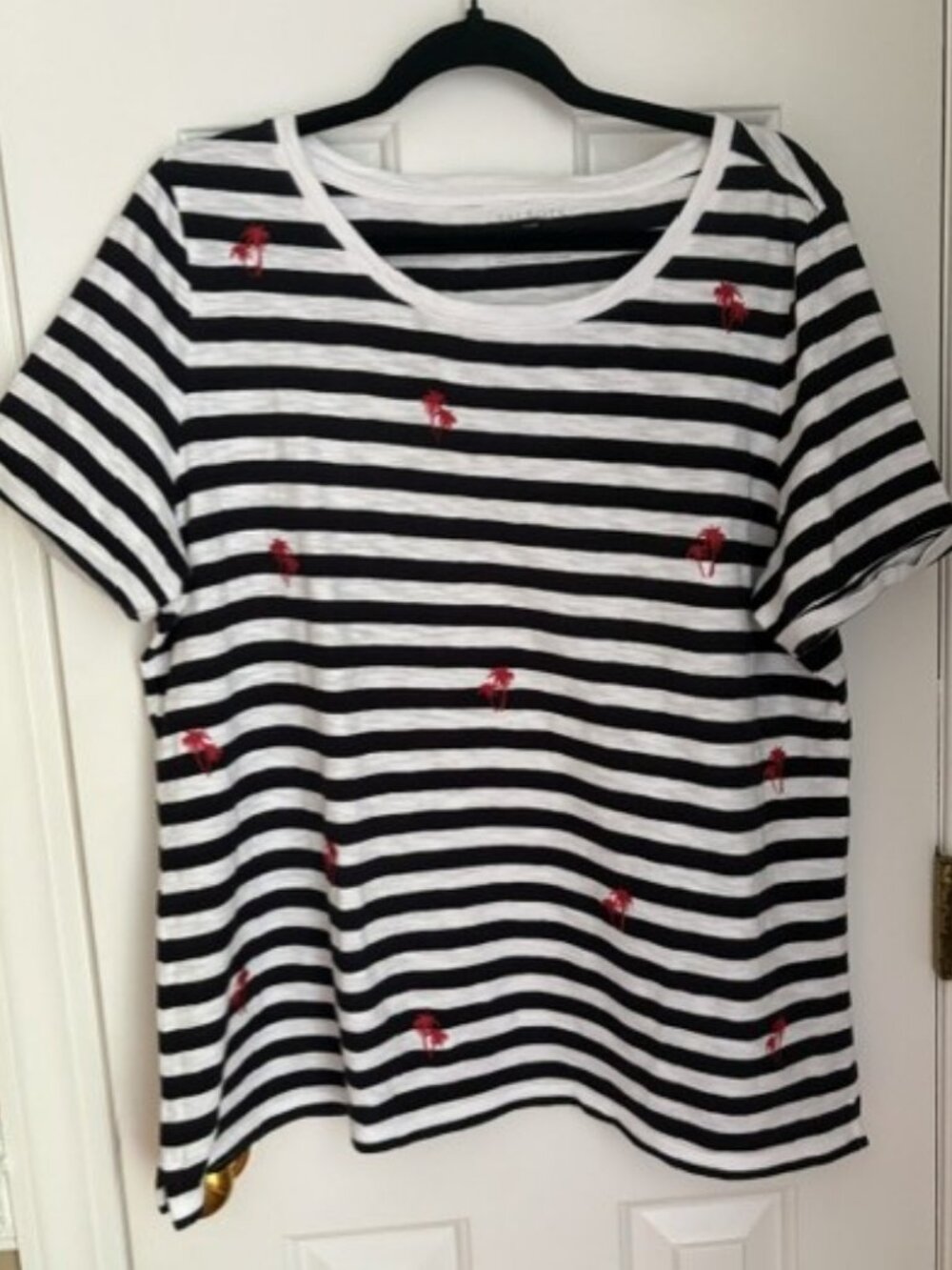 Talbot Black & White Stripe Tee with Red Palm Trees 1X